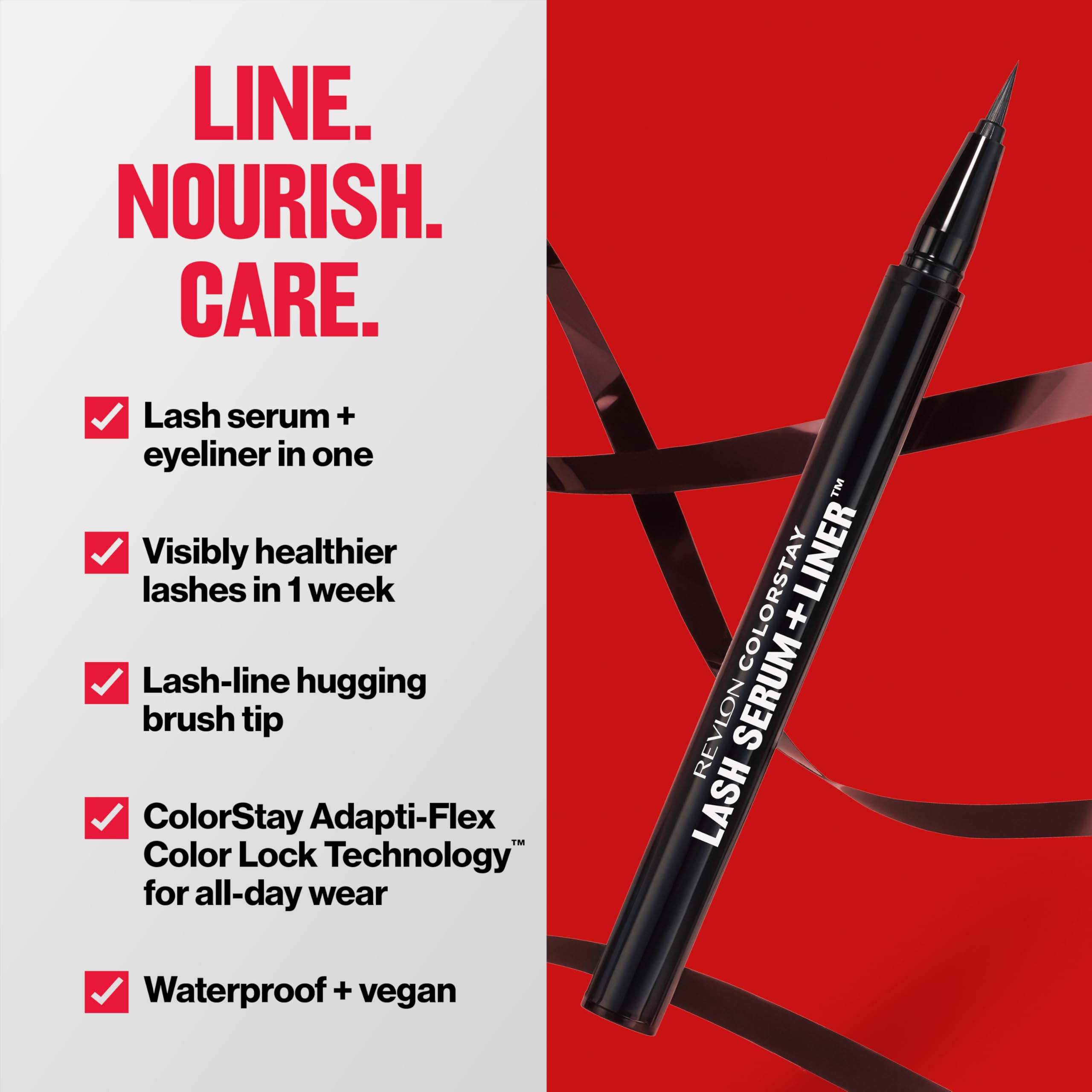 REVLON ColorStay Lash Serum + Liner, Waterproof Eyeliner, Healthier Looking Eyelashes, Smudge-Resistant Flexible Brush Tip, 001 Blackest Black