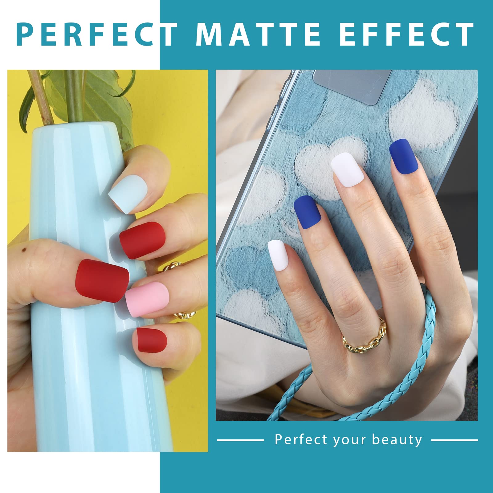 Teenitor Matte Press On Nails, 288pcs Short False Nails in 12 Sizes With Adhesives