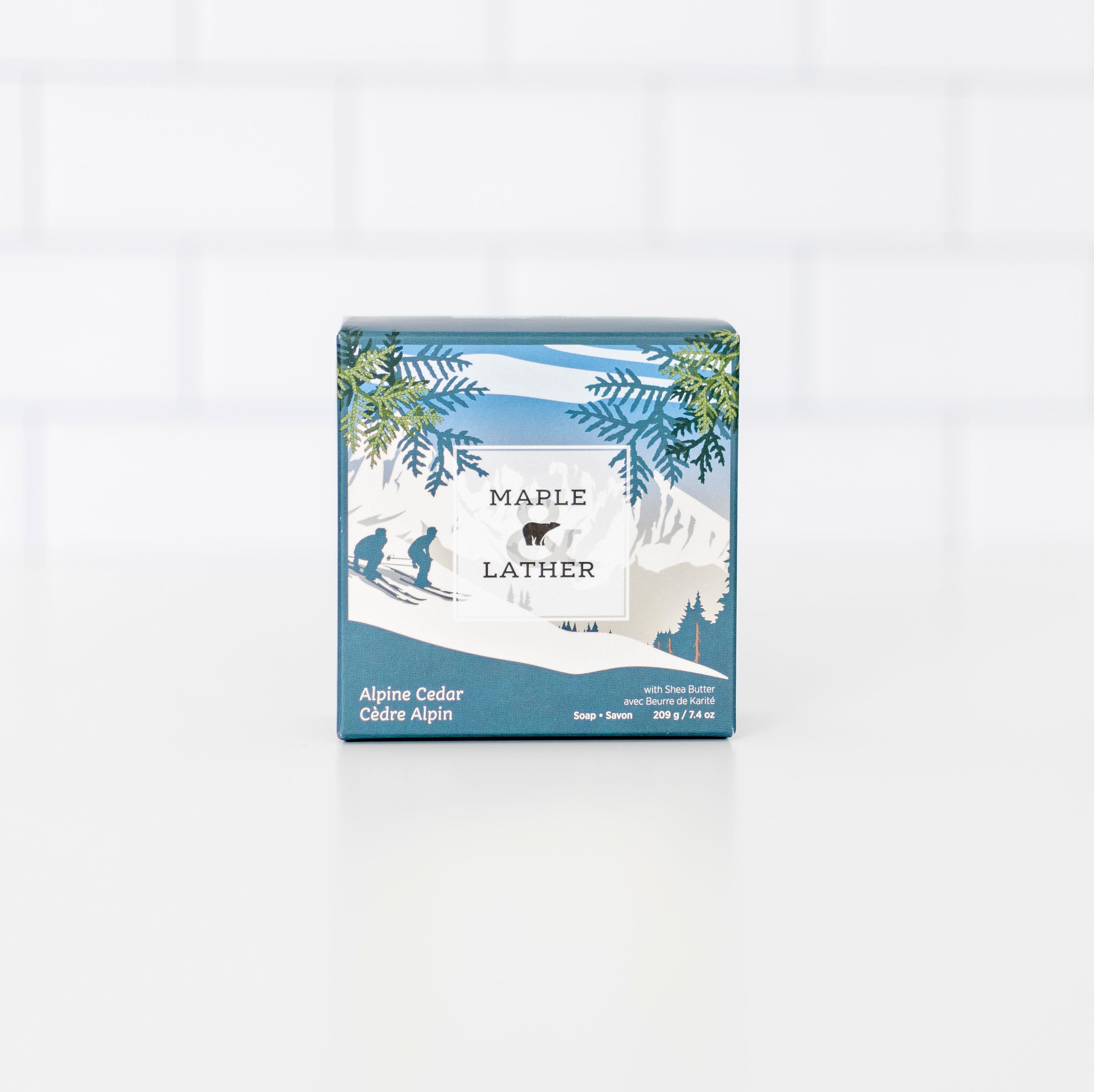 Maple & Lather Triple-Milled Bar Soap – Alpine Cedar Scent, Shea Butter & Sustainably Sourced Palm Oil, Long-Lasting French Soap, 209g/7.4oz, Made in Provence, France