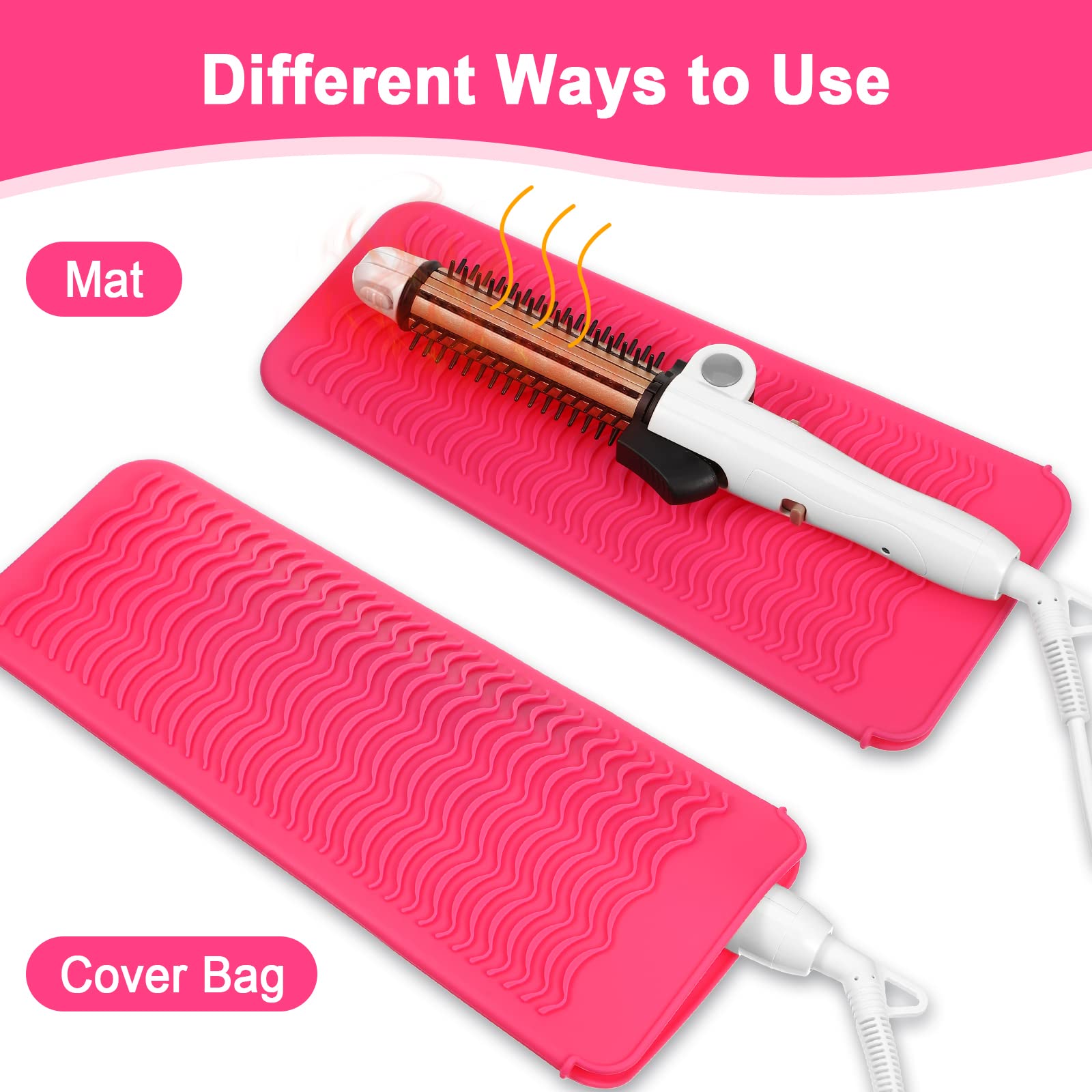 2 Pieces Flat Iron Case Holder Heat Resistant Curling Iron Neoprene Straightener Holder and Silicone Travel Mat for Hair Tools Curling Iron Organizer Bag or Daily Use(Cute Style)