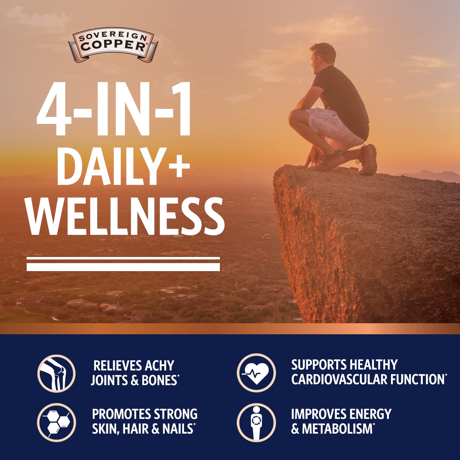 Sovereign Copper Bio-Active Copper Hydrosol, Daily+ 4-in-1 Wellness Supplement for Joint and Bone*, Hair, Skin and Nails*, Cardiovascular Health* and Energy and Metabolism Support*, 16oz