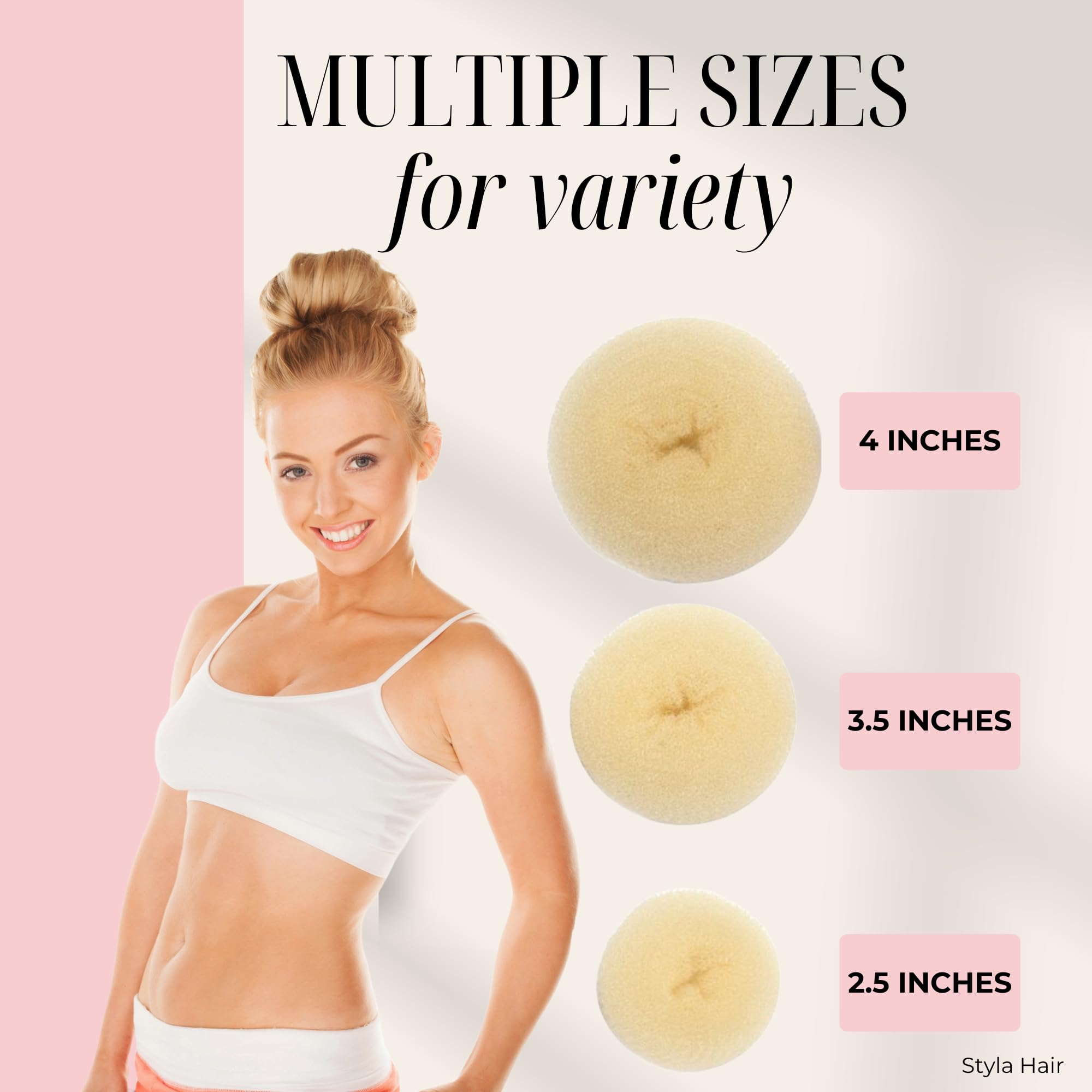 Styla Hair 3 Piece Donut Hair Bun Maker, (1 Small, 1 Medium, 1 Large) - Blonde