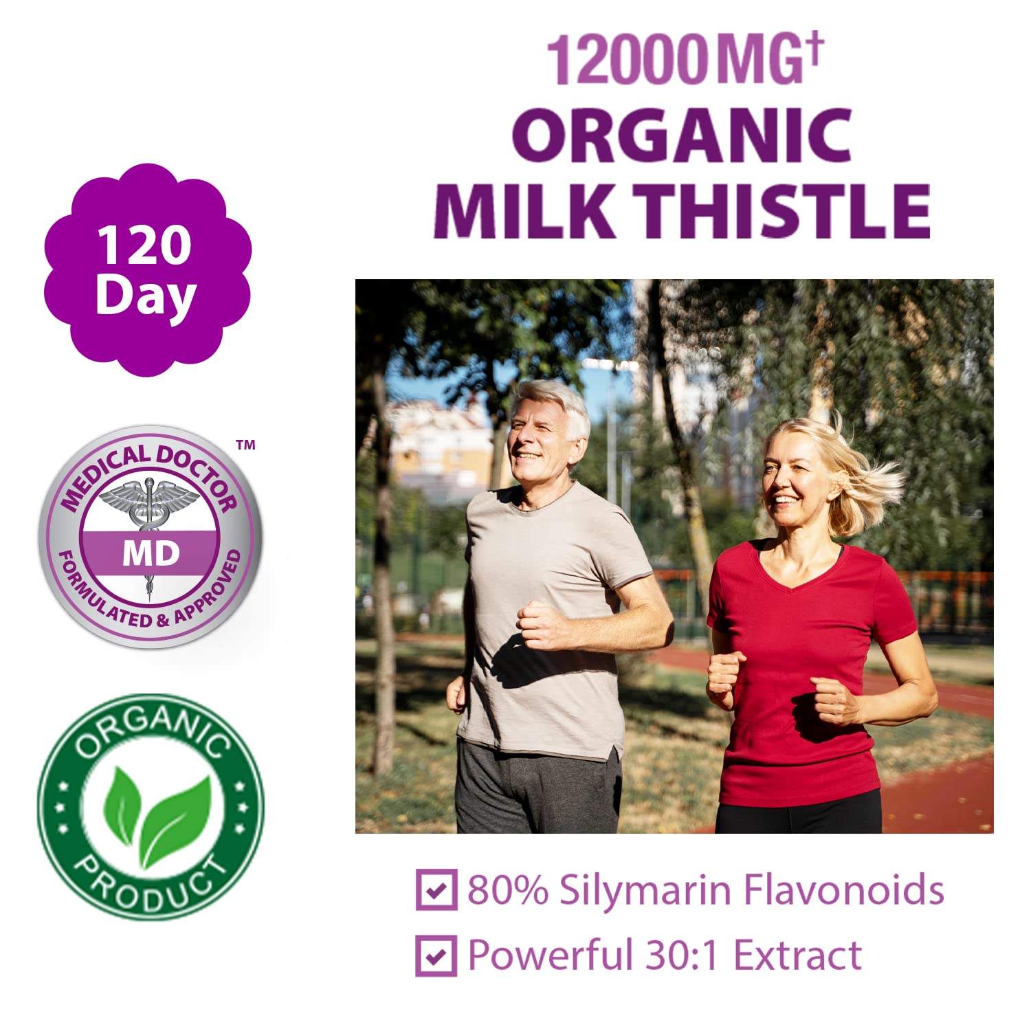 Liver Renew Cleanse Detox & Repair Organic Milk Thistle 120 Day 12000 Mg 30X Seed Extract with Silymarin MD Pure Kidney Lung Health Support Fast Active Formula Pills Herbal Supplement, 120 Capsules