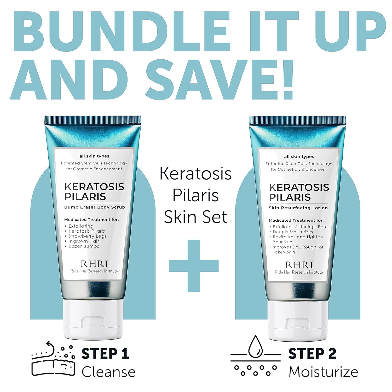 KP Bump Eraser Body Scrub + Keratosis Pilaris Lotion Bundle Set, Strawberry Legs Treatment for Women, Bump Eraser Body Scrub