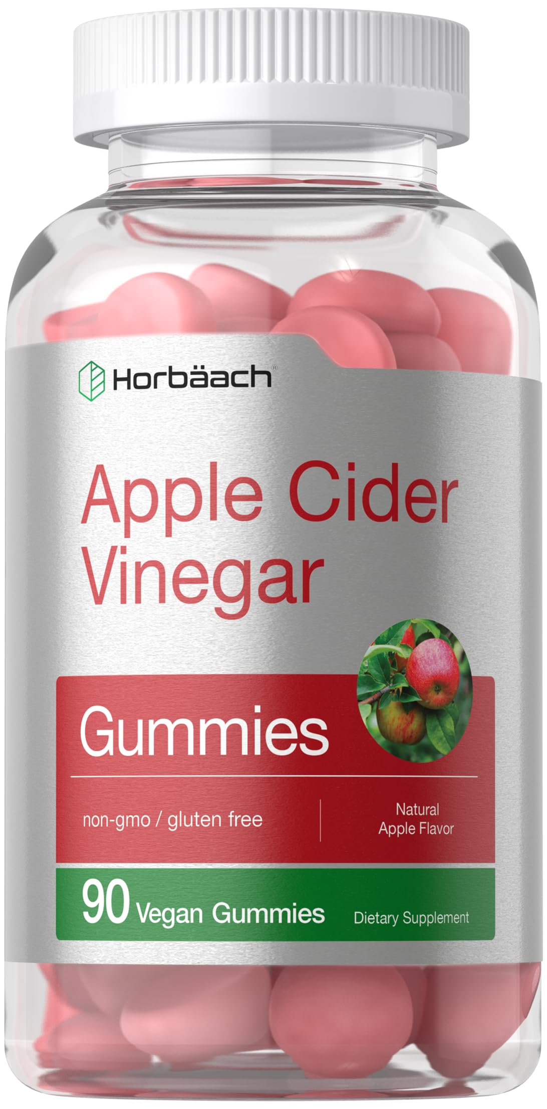 Horbäach Vegan Apple Cider Vinegar Gummies | 90 Count | ACV Supplement | Apple Flavor | Non-GMO, Gluten Free Gummies for Adults