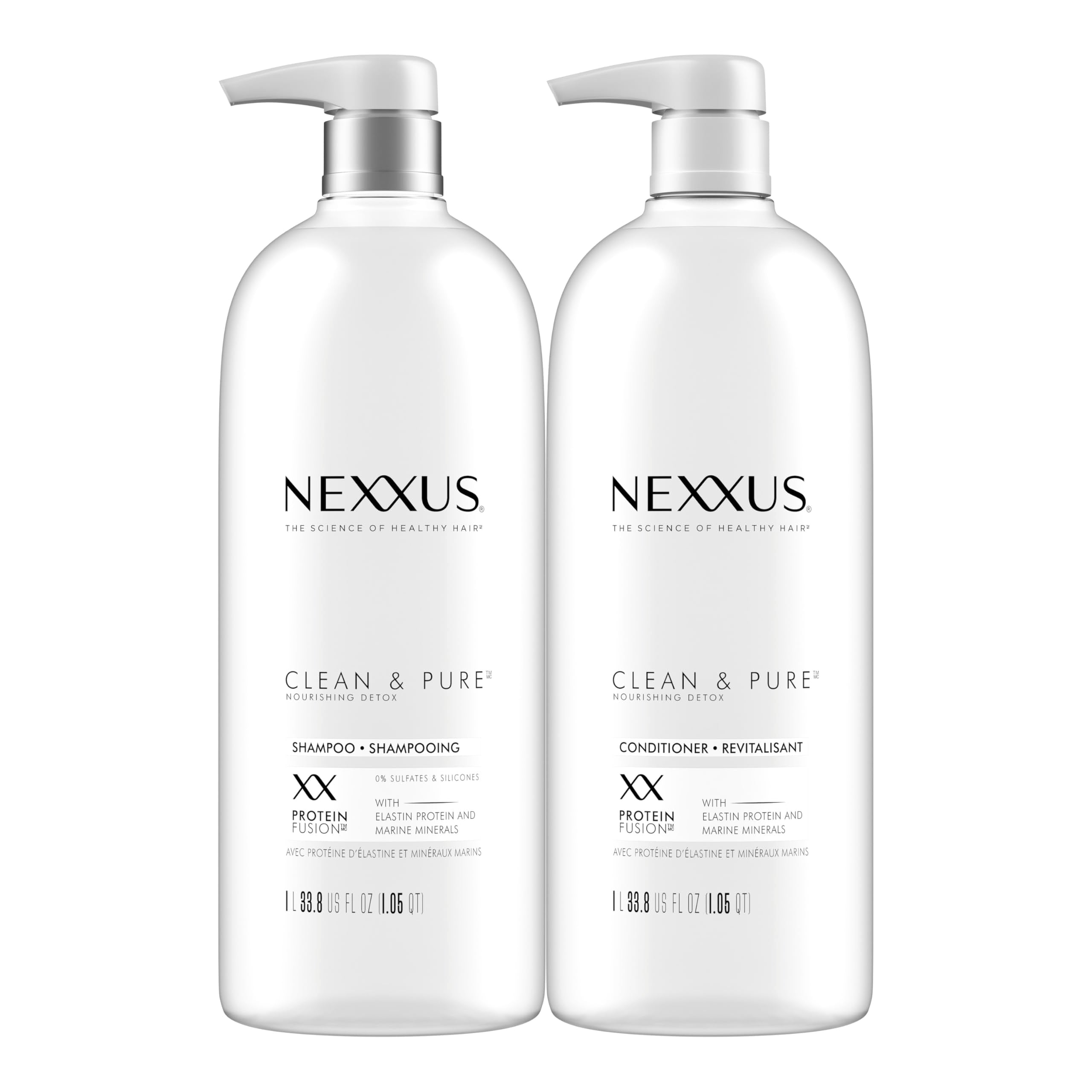 Nexxus Clean and Pure Clarifying Shampoo and Conditioner With ProteinFusion, 2-Pack for Nourished Hair Paraben Free Salon Shampoo 33.8 oz