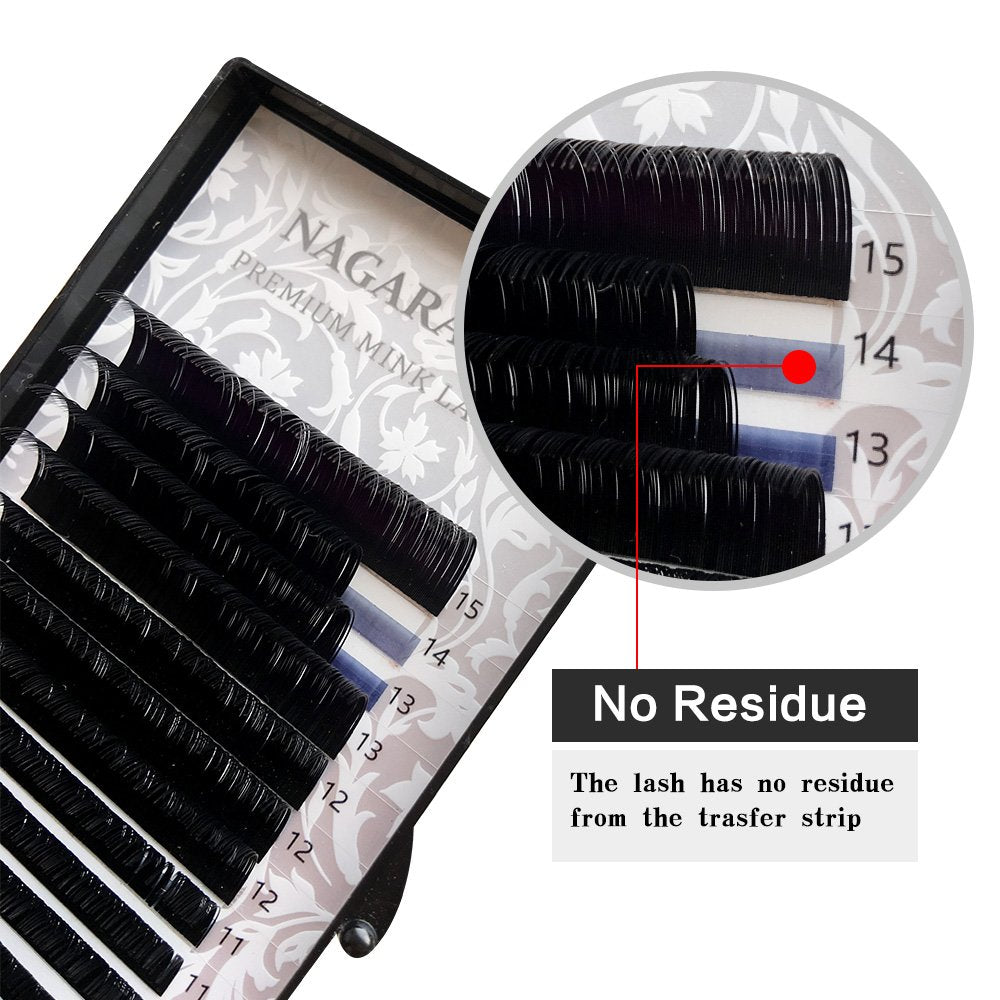 NAGARAKU Eyelash Extensions Individual Lashes 0.05mm B curl 7-15mm Mix Tray Classic Matte Black Soft Natural Faux Mink 16 rows