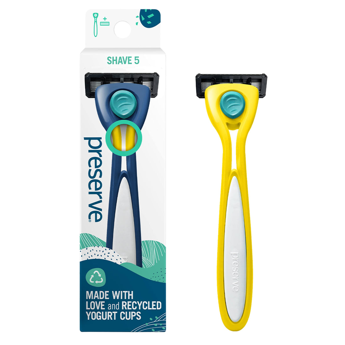 Sunshine Yellow: Preserve Shave 5 Five Blade Refillable Razor, Made From Recycled Materials, Sunshine Yellow