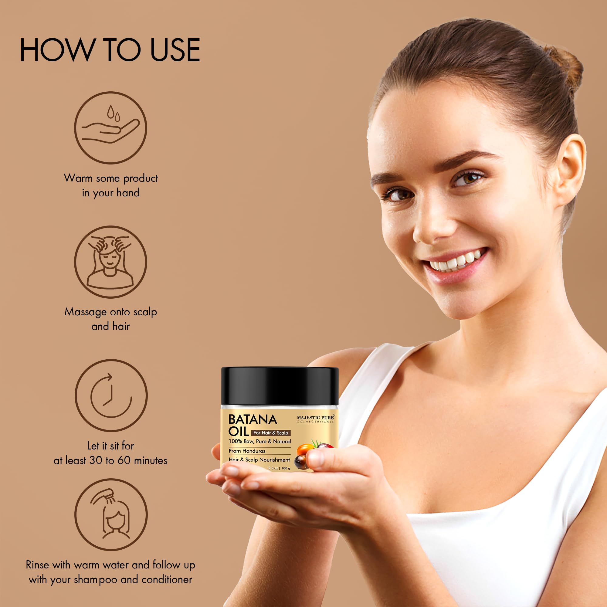 Majestic Pure Batana Butter for Hair | Moisturizes Scalp & Hair | Nourishing & Volumizing | 100% Pure & Natural | PETA Certified | 3.5 Oz