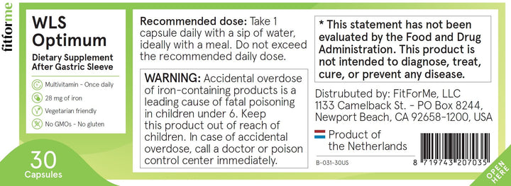FitForMe Bariatric Multivitamins with Iron After Gastric Sleeve - One a Day WLS Optimum Capsule - 90 Days Supply of Vitamins & Minerals, Scientifically Proven