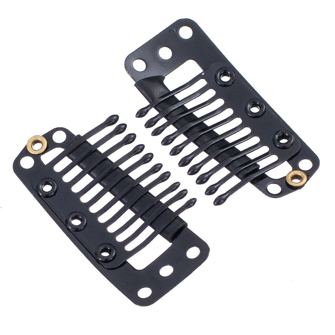 Black, 10-Teeth 9 holes : SWACC 100 Pcs U Shape Metailic Snap Clips ins for Hair Extension Hairpiece DIY Snap-Comb Wig Clips with Rubber (Black, 10-Teeth 9 holes)