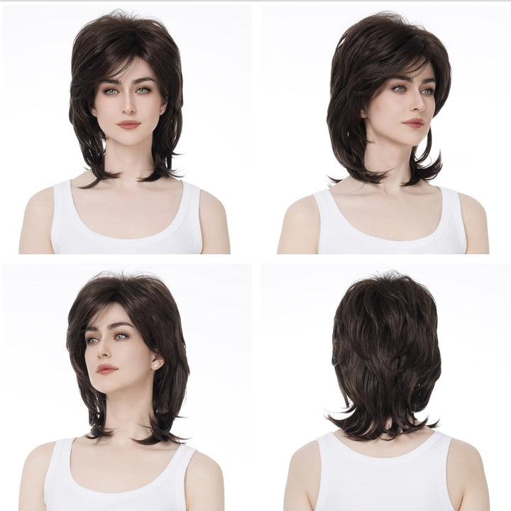 #6-Chestnut Brown: Aimole Soft Shaggy Layered Medium Length Classic Cap Synthetic Women Wigs(6-Chestnut Brown)