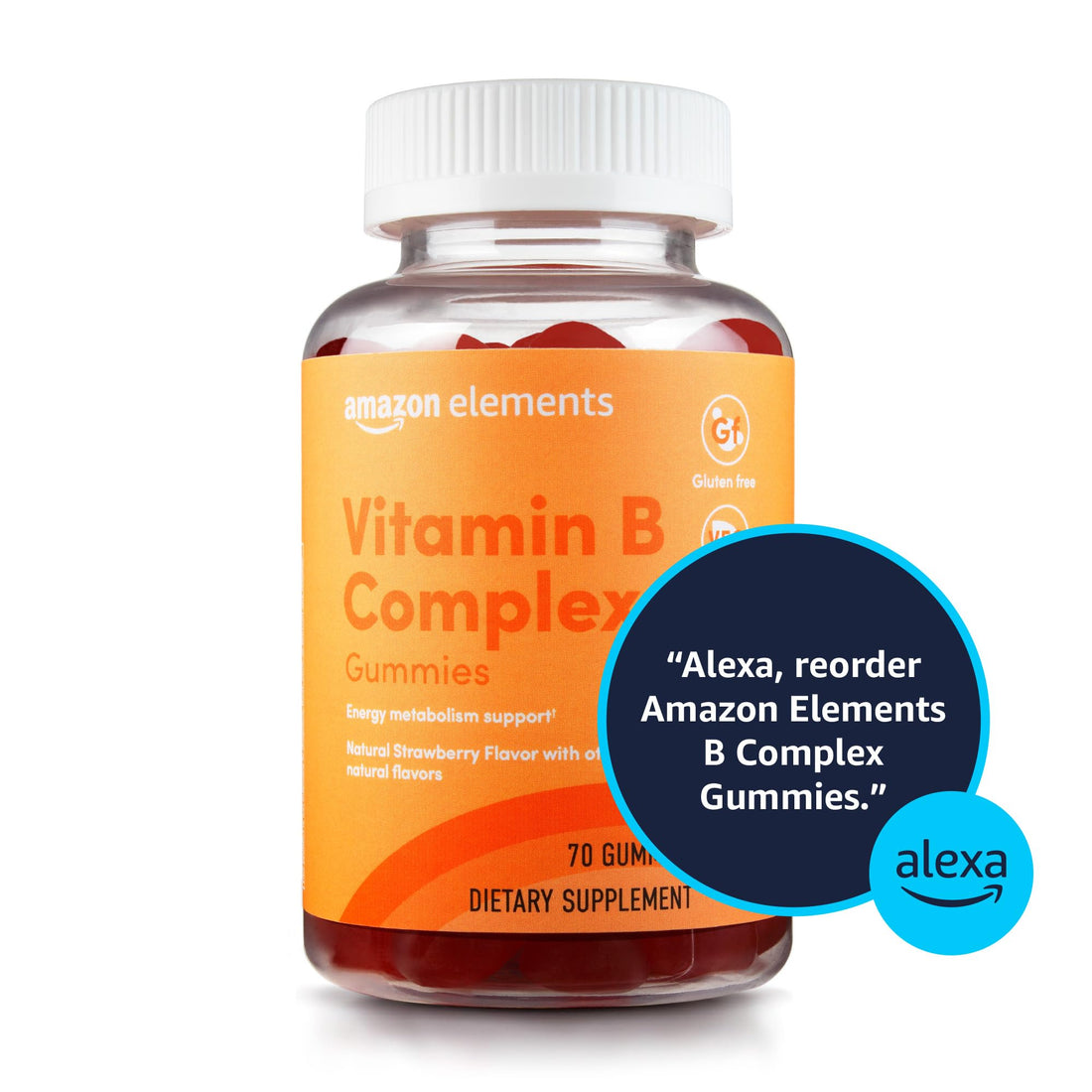 Amazon Elements - B-Complex, Supports Immune and Normal Energy Metabolism, 70 Gummies, 70-Day Supply, Vegan, Adult, Non-GMO (Previously Revly)