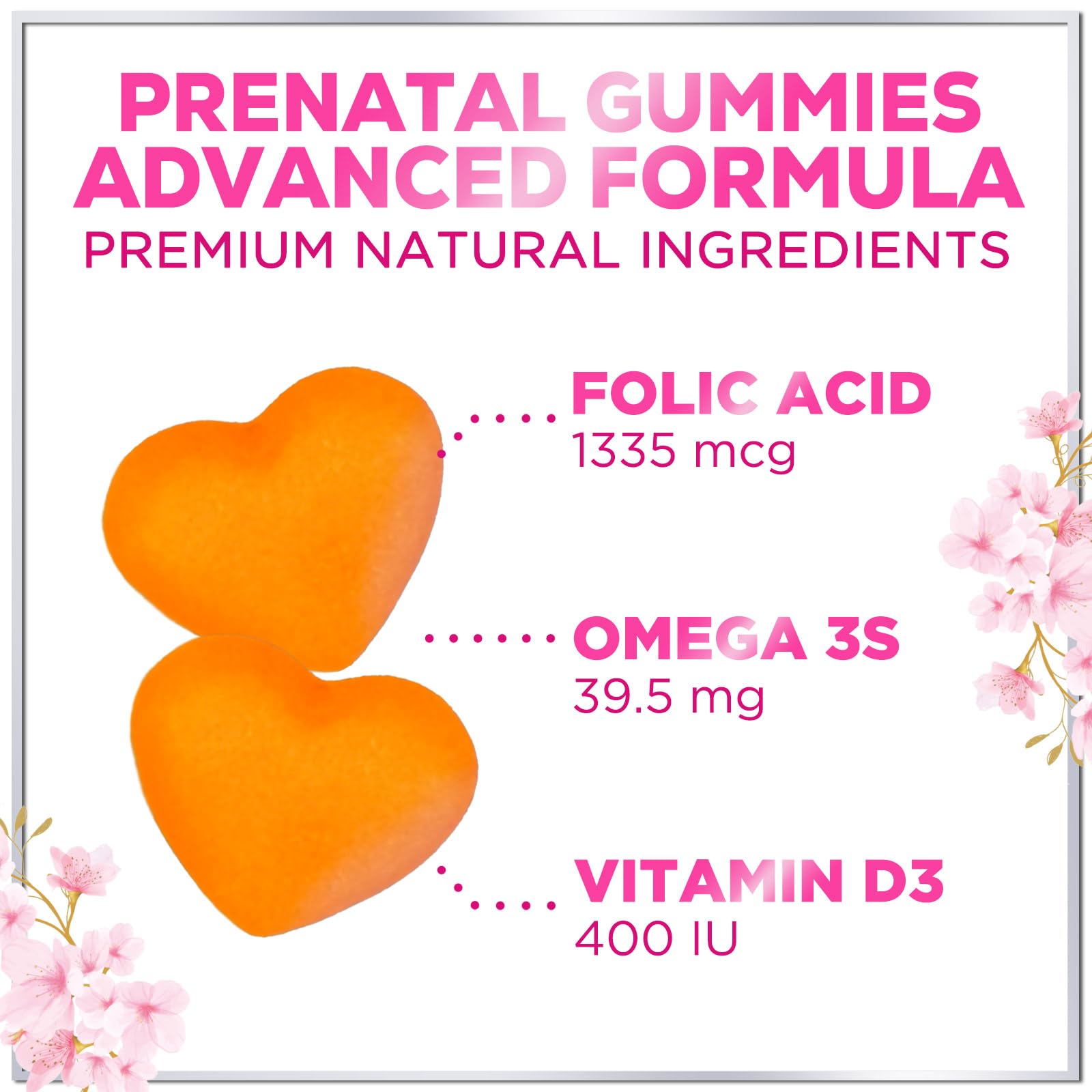 Prenatal Vitamins for Women with Folic Acid + DHA for Pregnancy & Fetal Support, Prenatal Multivitamin Gummy with Folate, Choline, Vitamin B6, B12, C & D3, Non-GMO, Prenatals for Women - 120 Gummies
