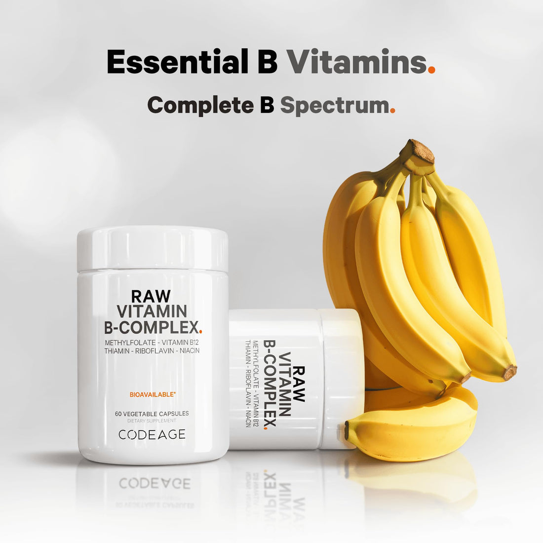 Codeage Raw Vitamin B-Complex Supplement - Essential B Vitamins with Probiotics, Digestive Enzymes, Fruits & Vegetables - 2-Month Supply - Methylfolate - Biotin - Vitamin B12 - Non-GMO - 60 Capsules