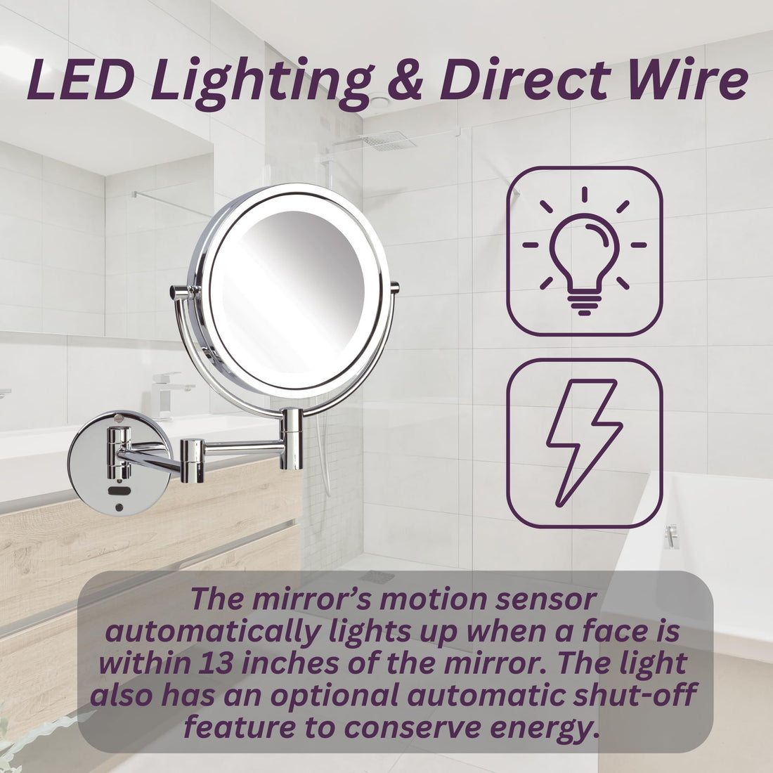 Jerdon Sharper Image LED Lighted Wall Mount Sensor Mirror, Chrome, 4 Pound