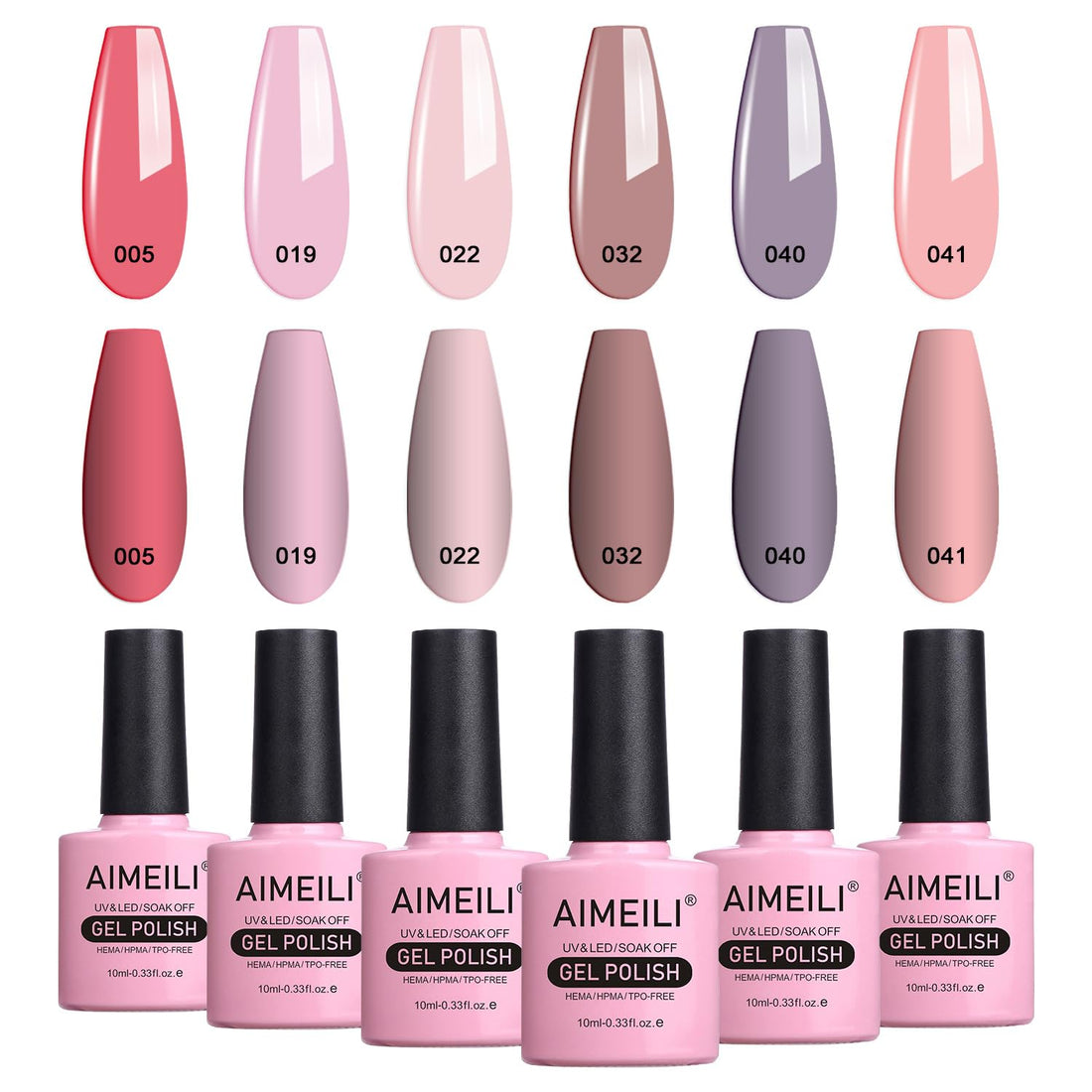 AIMEILI Soak Off Gel Nail Polish Gifts for Mother's Day, Pastel Pink Nude Color Natural Skin Tone Nail Gel Color Set Of 6pcs X 10ml - Kit Set 22