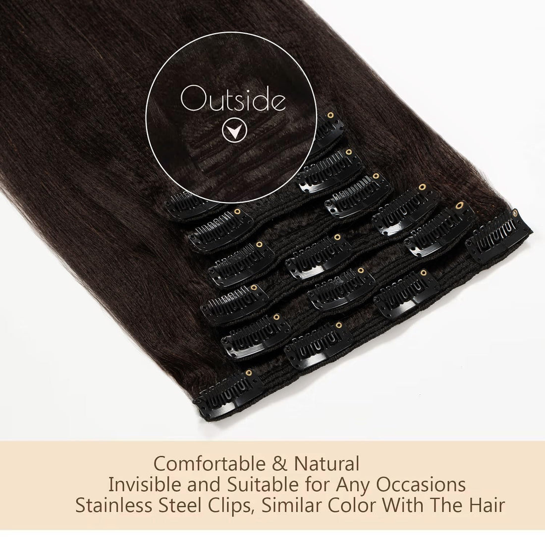 Italian Yaki Straight Hair Clip In Hair Extensions 100% Real Remy Human Hair 8A Grade Thick Virgin Hair Clip Ins 4C African Americans Full Head Natural Color For Black Women 7pcs/set 120g/set 10 Inch