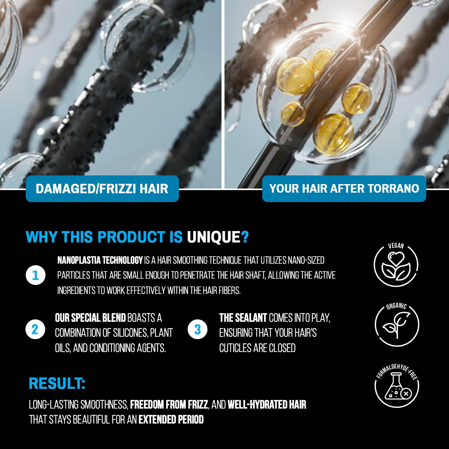 I Belli Capelli Torrano Keratin Hair Treatment Straightening in 1 Step, Formaldehyde Free-Nanoplastia Para Alisar Cabello 16.9Fl.oz (500ml) + Deep Cleansing Shampoo 10.1 fl.oz (300ml)