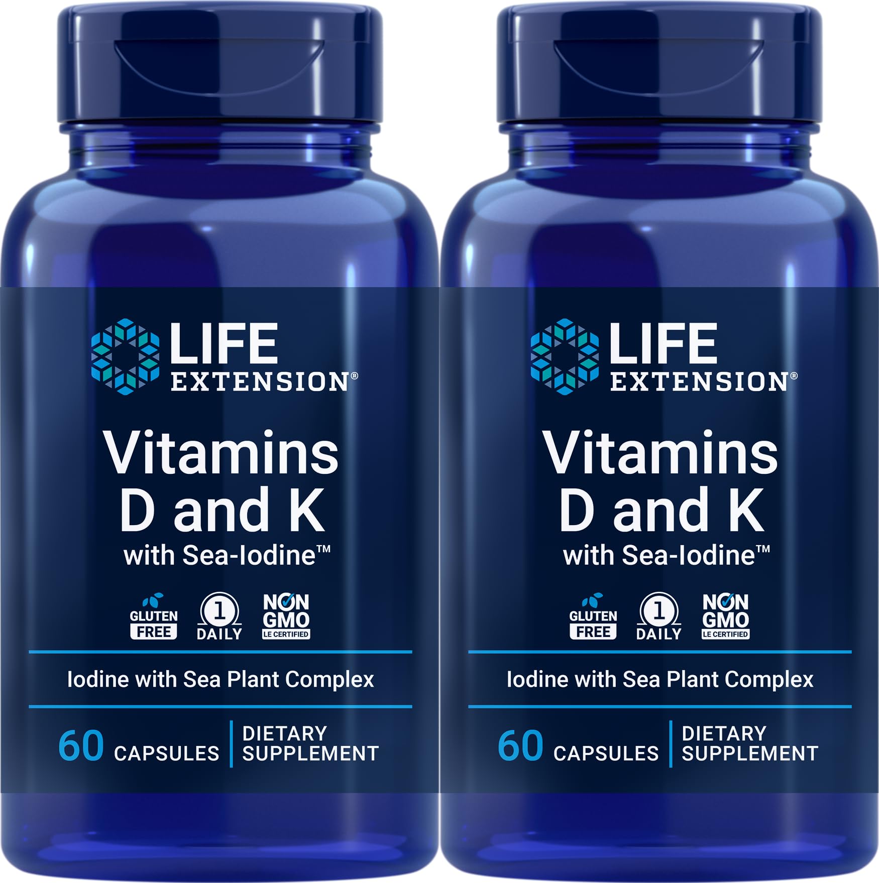 Life Extension Vitamins D and K with Sea-Iodine 60 Capsules (2pack)