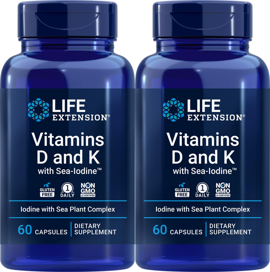 Life Extension Vitamins D and K with Sea-Iodine 60 Capsules (2pack)