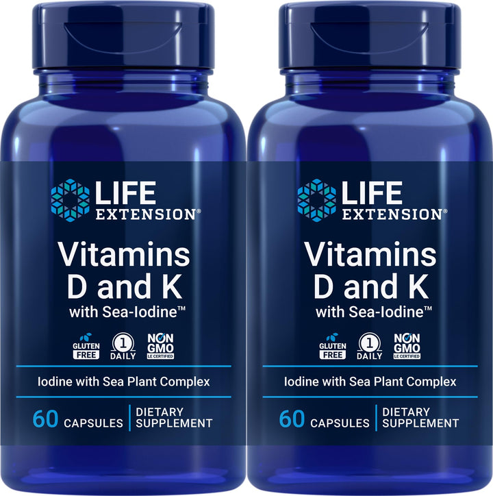 Life Extension Vitamins D and K with Sea-Iodine 60 Capsules (2pack)