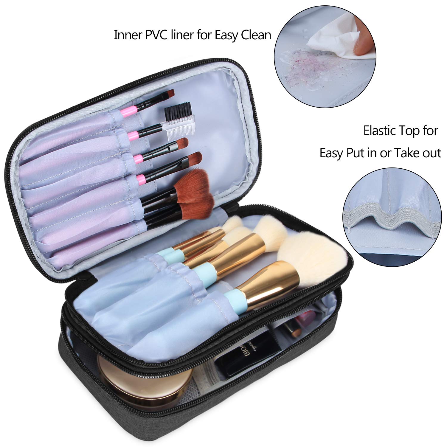 Teamoy Travel Makeup Brush Bag(up to 8.5), Professional Cosmetic Artist Organizer Case with Handle Strap for Makeup Brushes and Beauty Supplies-Small, Black (No Accessories Included)
