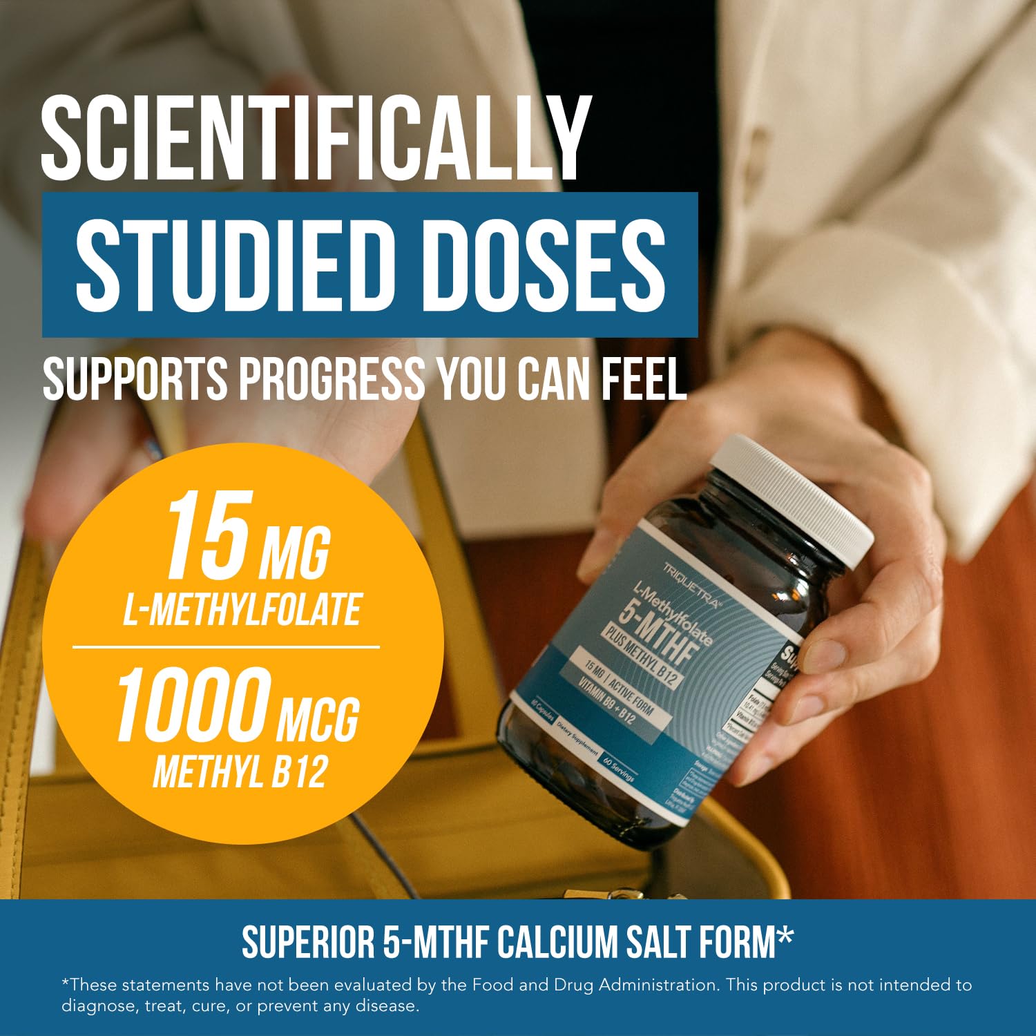 L Methyl Folate 15mg Plus Methyl B12 Cofactor – High Potency, Active 5-MTHF Form - Supports Mood, Methylation, Cognition – Bioactive Forms of Vitamin B9 & B12 (60 Capsules – 60 Servings)