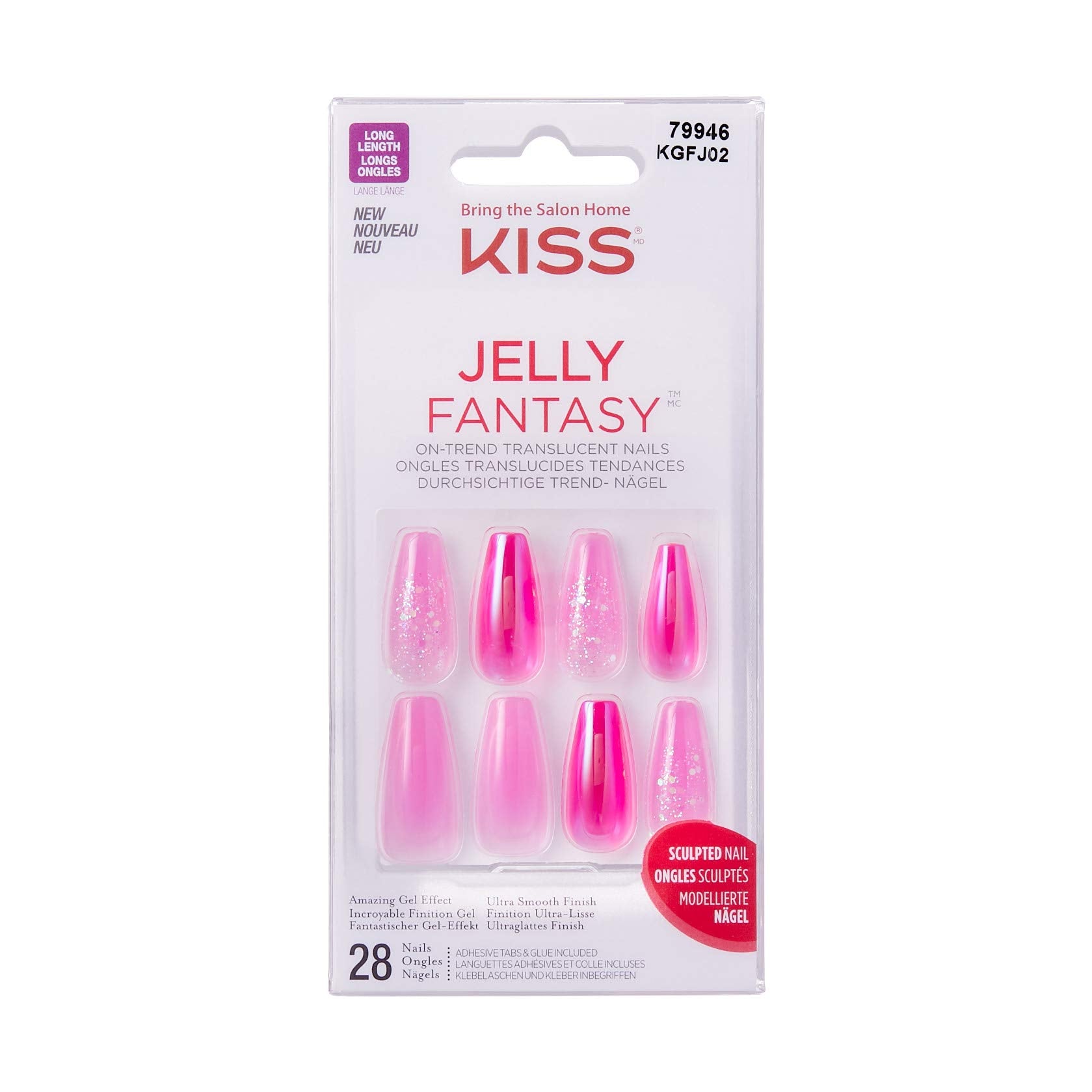 KISS Jelly Fantasy Translucent Nails Amazing Gel Look Ultra Smooth Finish Sculpted Nail - (KGFJ02)