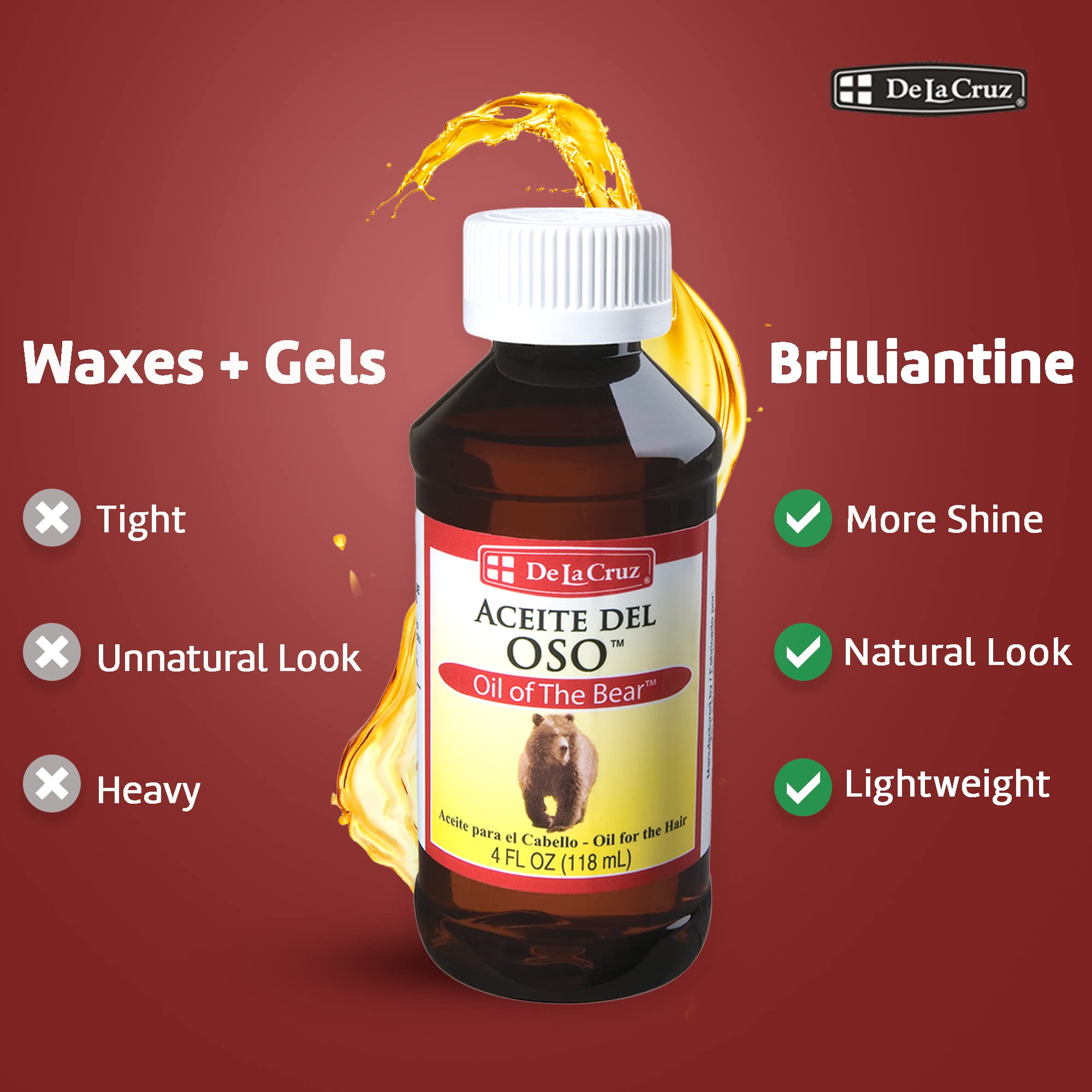 De La Cruz Oil of the Bear Beard Oil for Men - Grooming Brillantine for Hair, Mustache and Beard - Aceite del Oso