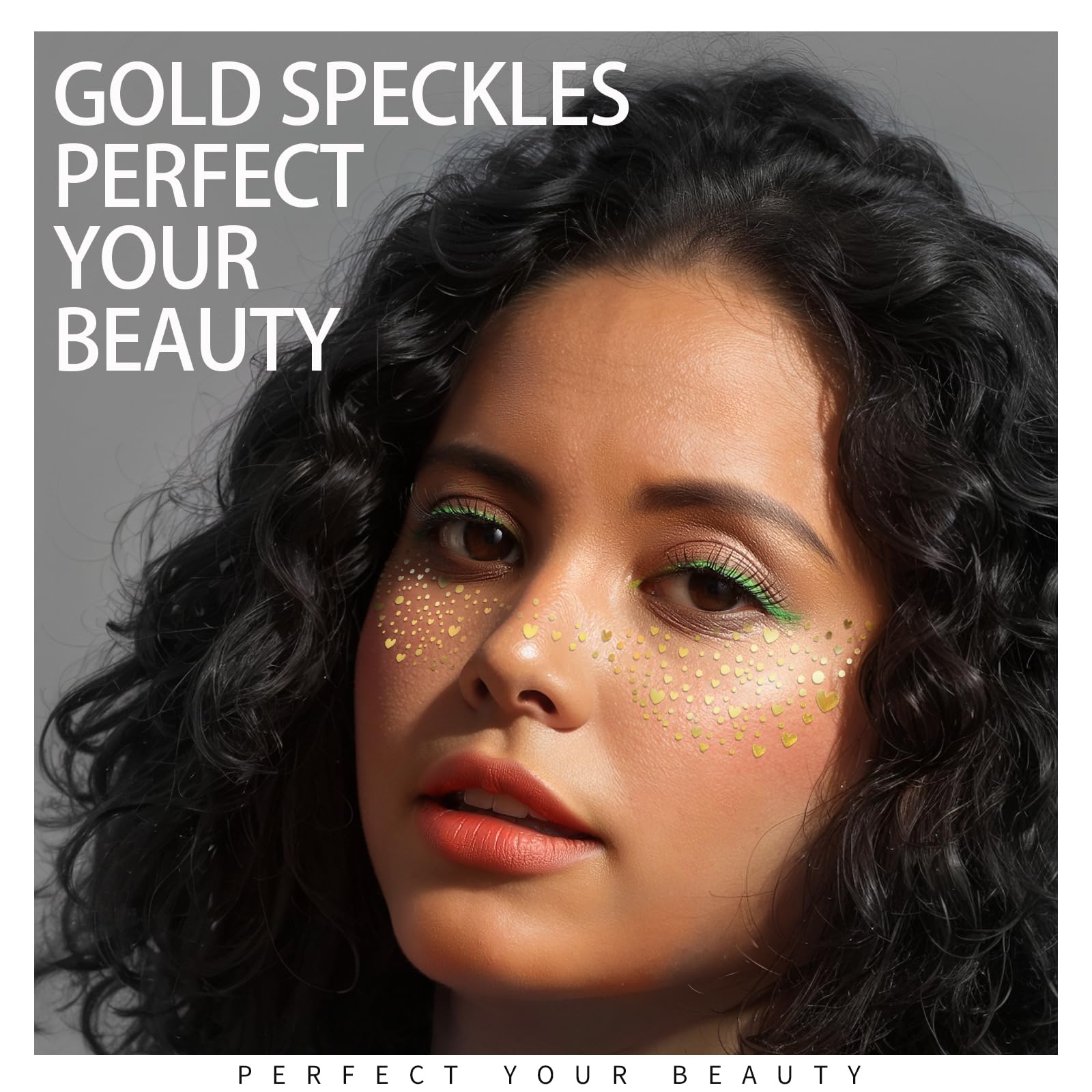 Teenitor 6 PCS Gold Face Glitter Freckles Face Tattoo, Gold Face Glitter Makeup Patches, Sweatproof Waterproof Face Freckles