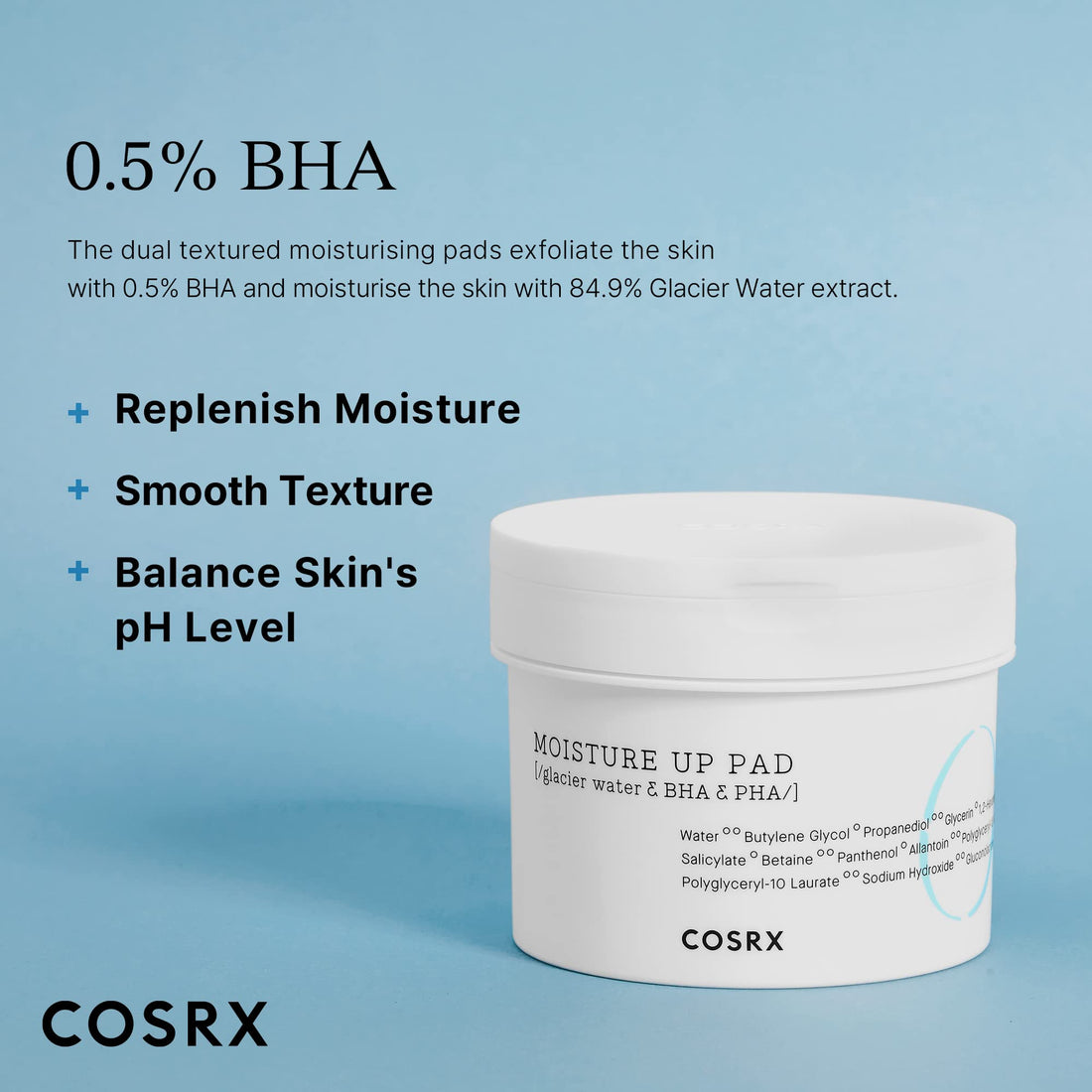 COSRX One Step Moisture Up 70 Pads 20 ml Gentle Daily Exfoliant for Sensitive Skin, Preventing Breakouts, Moisturizing, Nourishing