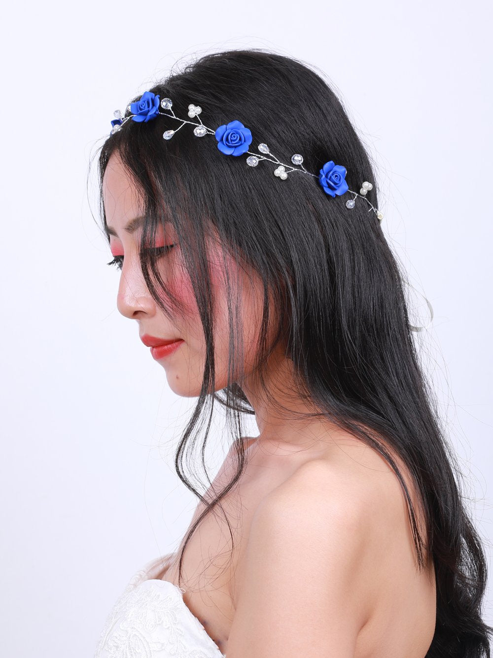 Missgrace Crystal Bridal Blue Tiara Headband Wedding Hairpiece Evening Party Flower Crown Hair Accessories for wedding