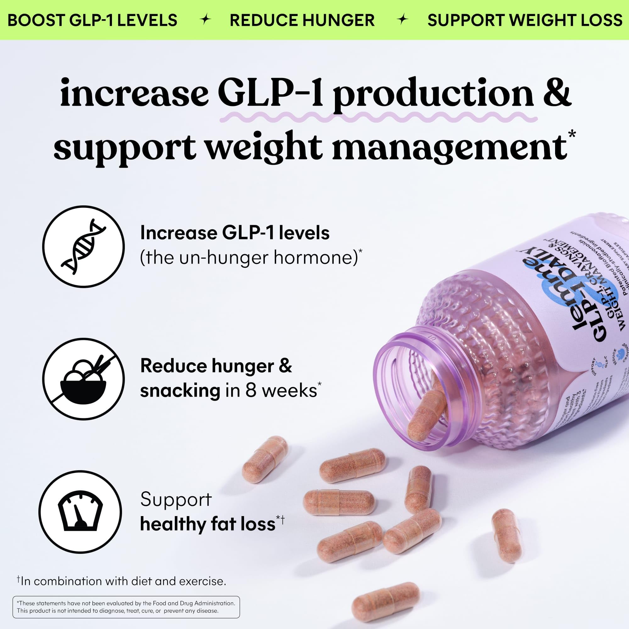 Lemme GLP-1 Daily, Reduce Hunger & Cravings, Boost GLP-1 Production, Support Fat Loss and Weight Management with Clinically Studied Ingredients, 1 Month Supply (60 Capsules)