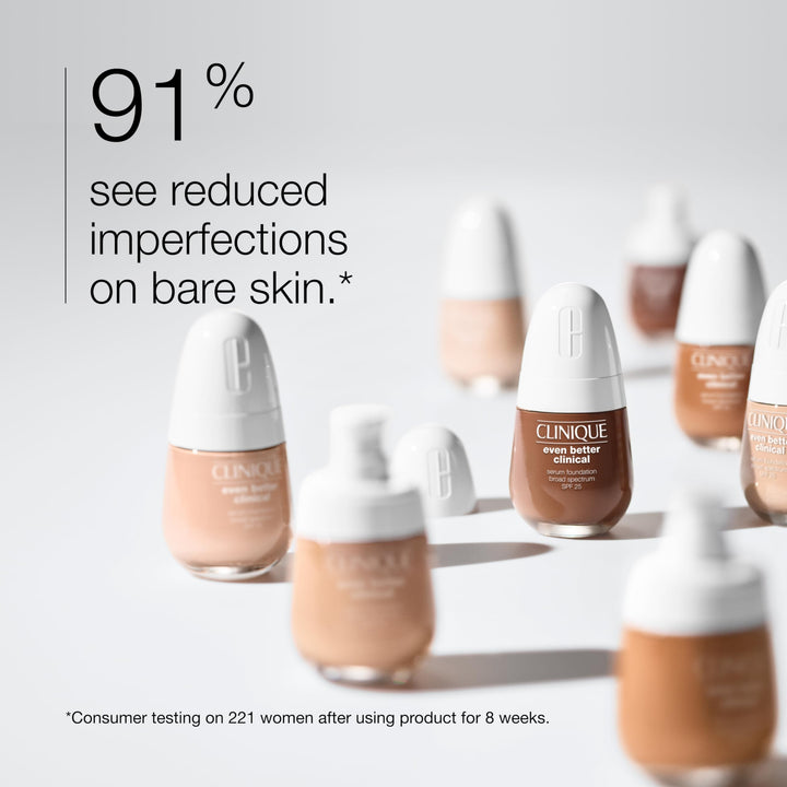 Clinique Even Better Clinical Serum Full Coverage Hydrating Foundation Broad Spectrum SPF 25 With Vitamin C, Salicylic Acid + Hyaluronic Acid For Oily Skin Types, Linen, 1 Fl Oz