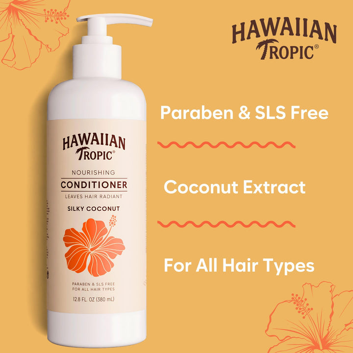 Hawaiian Tropic Nourishing Conditioner 5 Pack, 380ml Bottle, Silky Coconut Scent, Sulfate Free, Paraben Free, Hotel Bathroom Amenities, Bulk Size, Air Bnb, Guest Bathroom Essentials, Airbnb