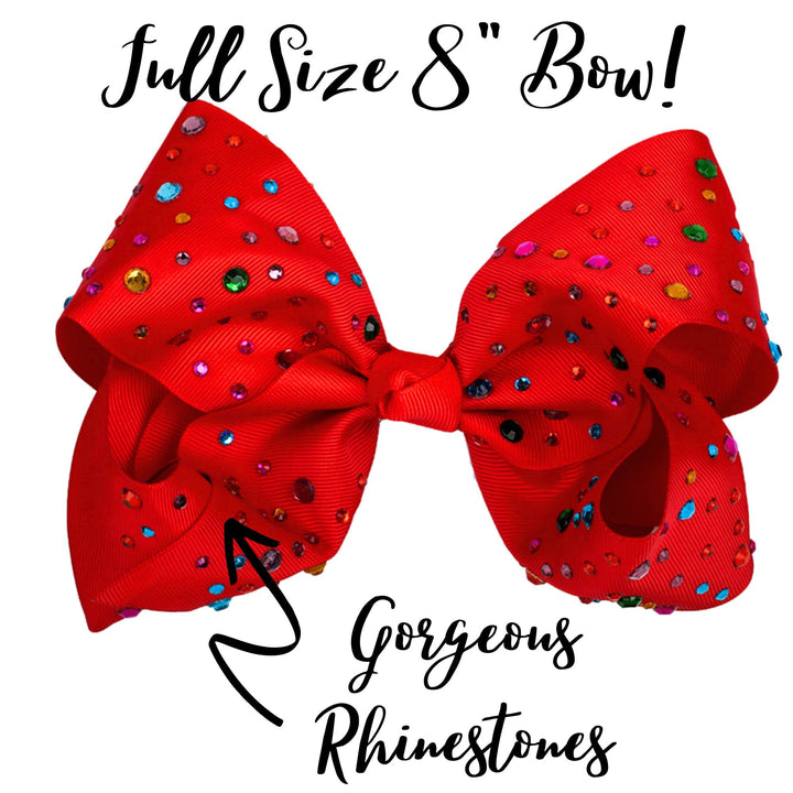 Rhinestone Large 8 Inch Hair Bow for Girls, Toddlers - Jumbo Cheer Ribbon Fashion Accessory, Gift (Red)