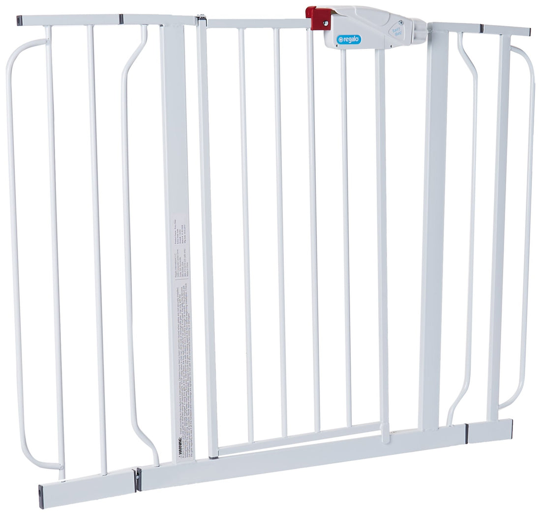 Regalo Easy Step Extra Wide Baby Gate, Includes 4-Inch and 4-Inch Extension Kits, 4 Pack of Pressure Mounts Kit and 4 Pack of Wall Mount Kit