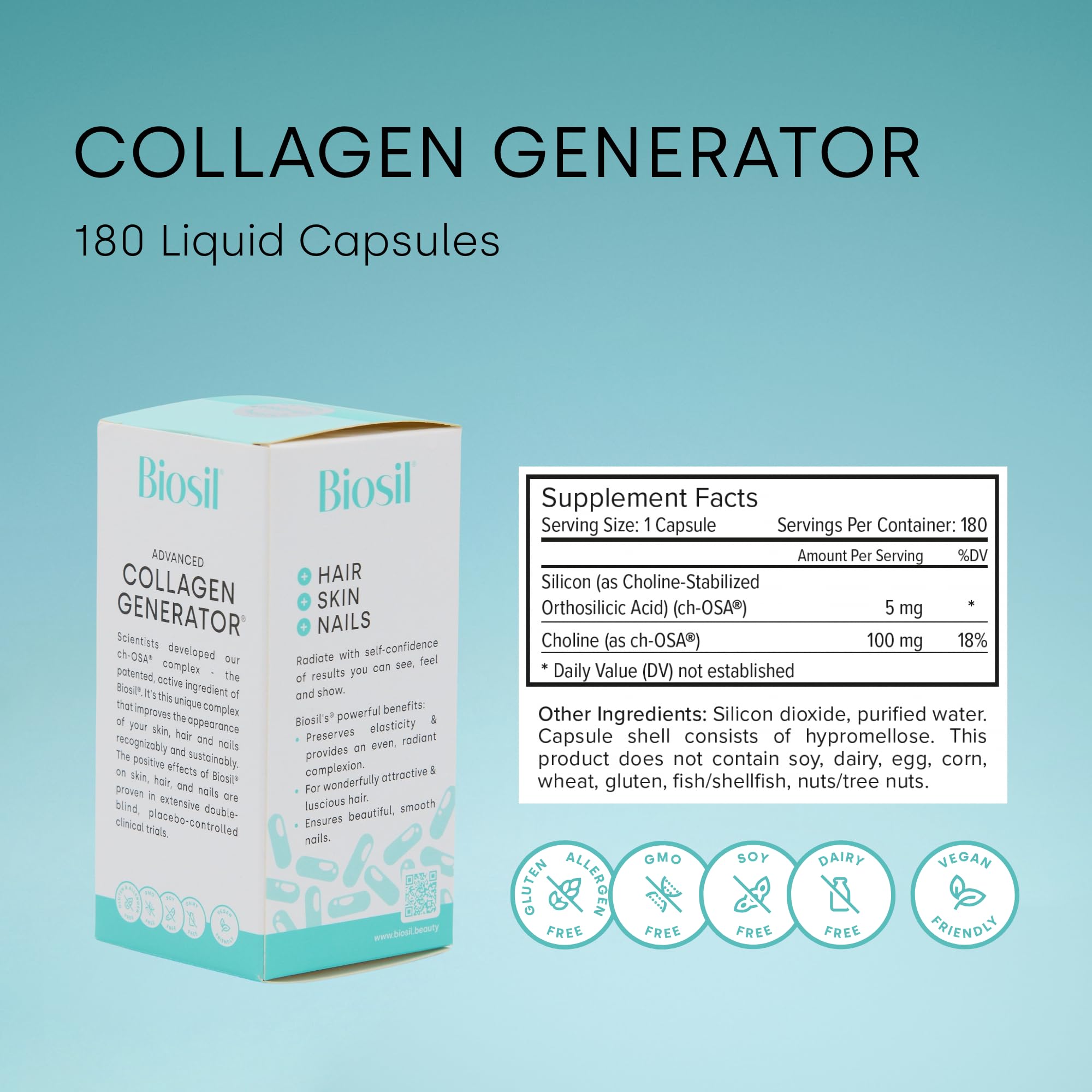 Biosil Collagen Generator - 180 Liquid Capsules, Pack of 2 - With Patented ch-OSA Complex - Generates & Protects Your Own Collagen - GMO Free - 180-Day Supply