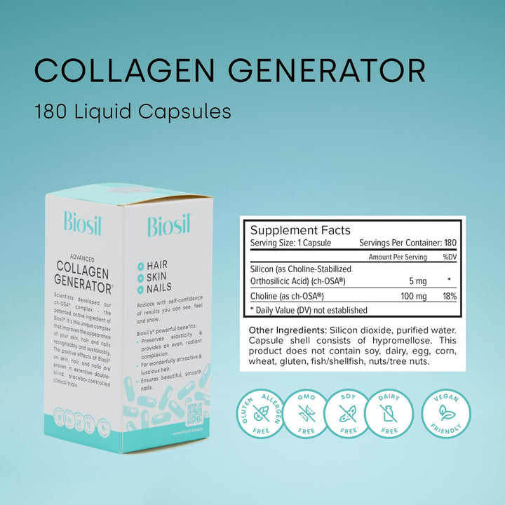 Biosil Collagen Generator - 180 Liquid Capsules, Pack of 2 - With Patented ch-OSA Complex - Generates & Protects Your Own Collagen - GMO Free - 180-Day Supply