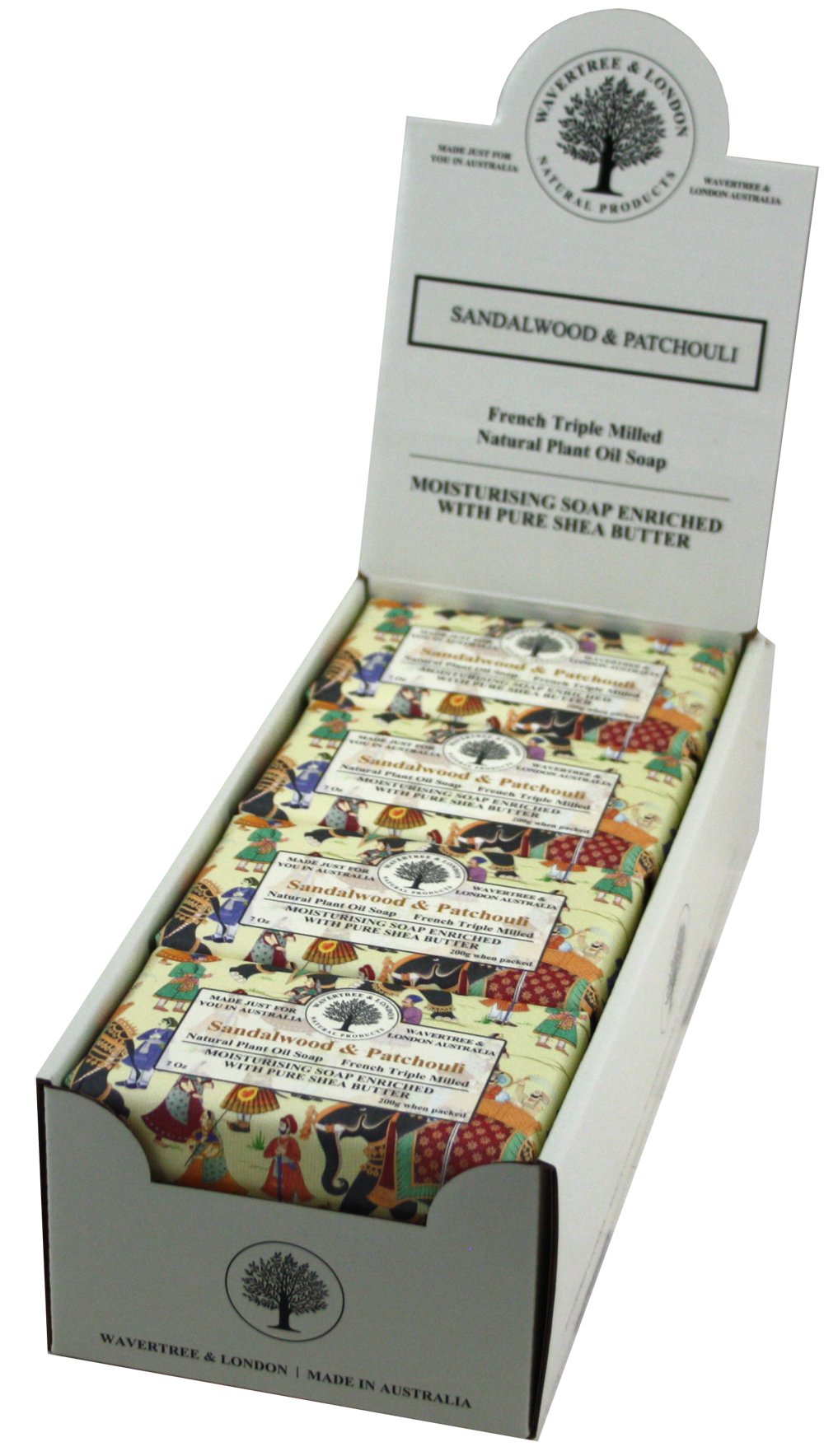 Wavertree & London Sandalwood & Patchouli Scented Natural Soap (8 Bars), 7oz Moisturizing French Triple Milled Soap Bars enriched with shea butter - Pure Plant Oil Bath & Body Soap for All Skin Types