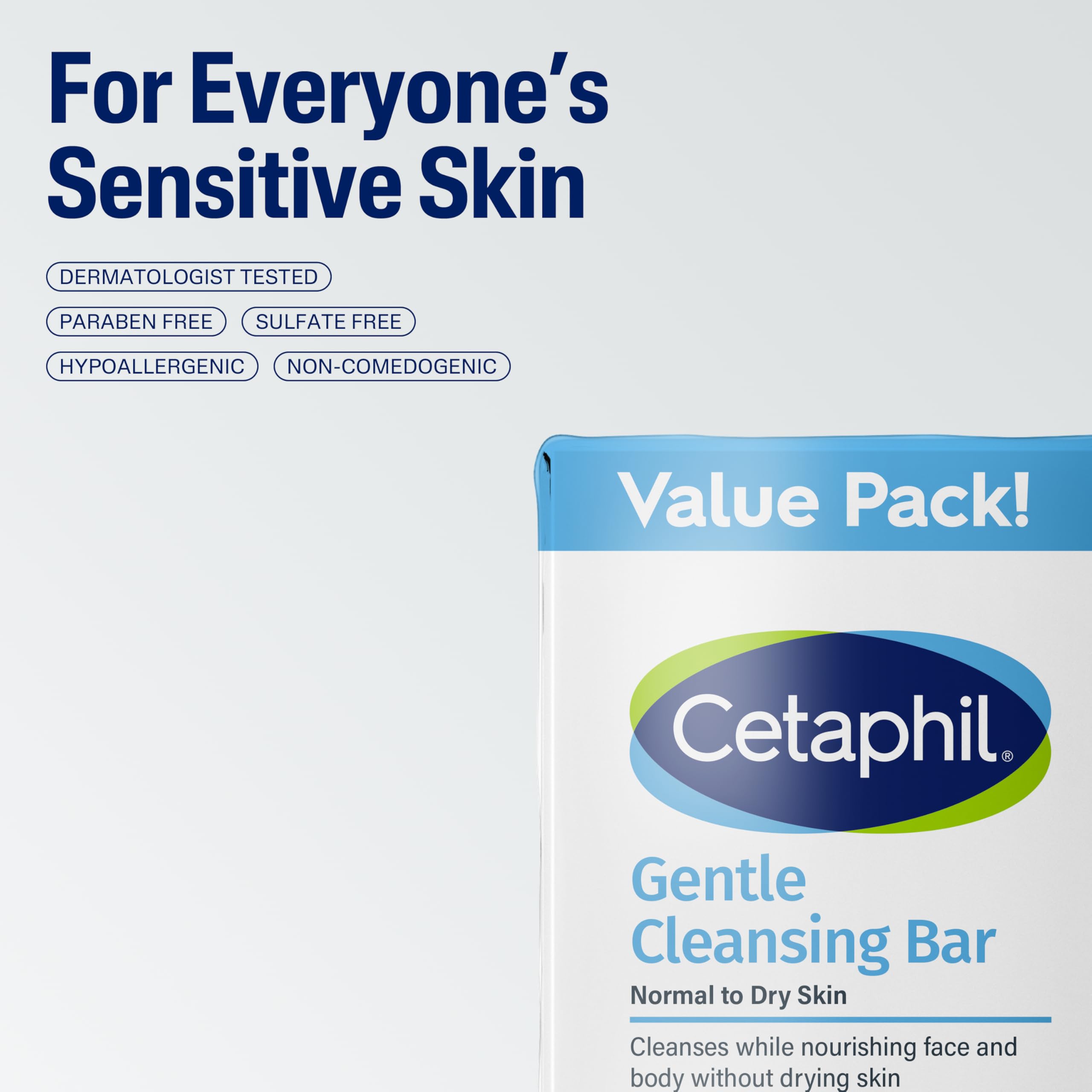CETAPHIL Gentle Cleansing Bar, 4.5 oz Bar (Pack of 6), Nourishing Cleansing Bar For Dry, Sensitive Skin, Non-Comedogenic, (Packaging May Vary)