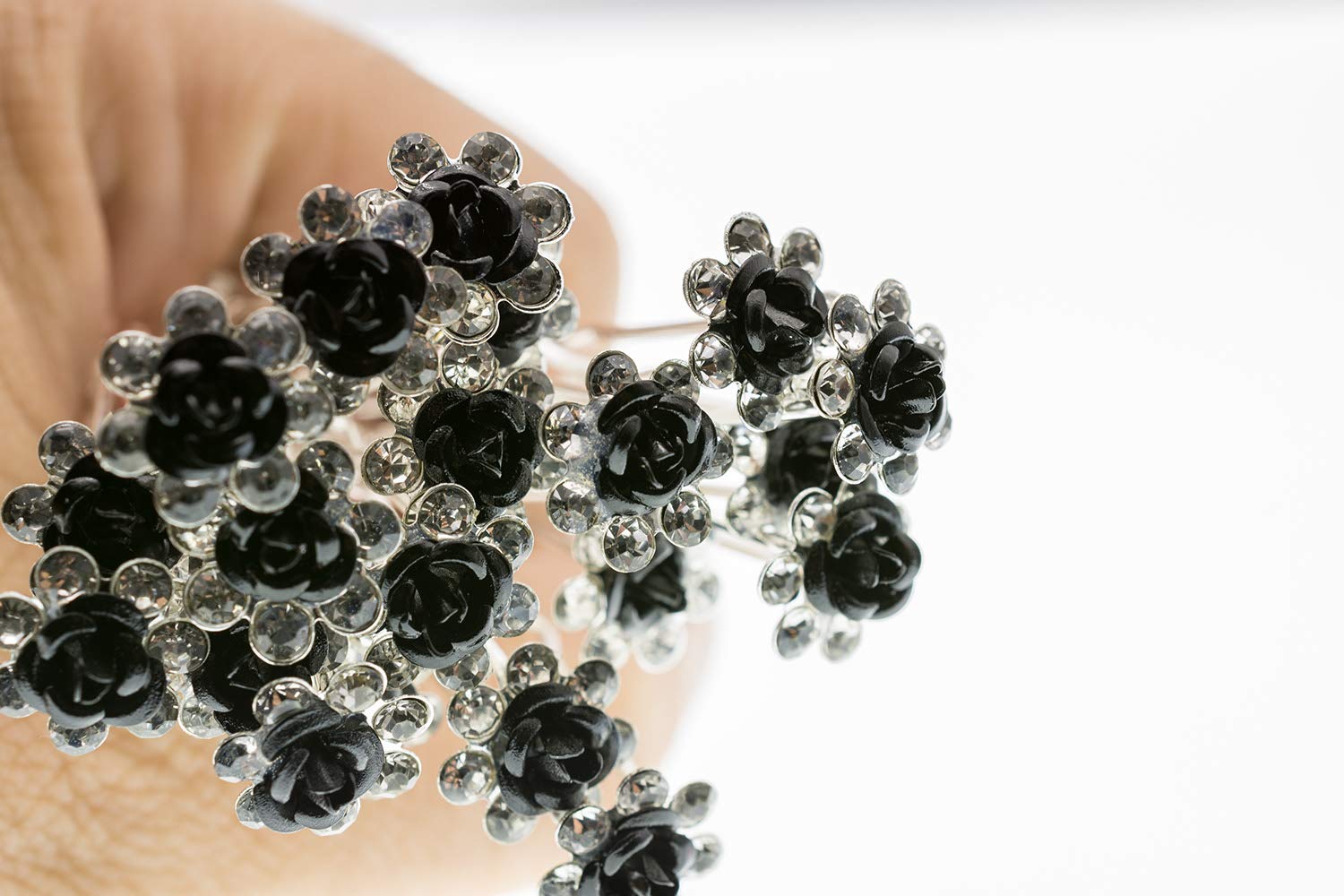 AKOAK 20 Pcs/Lot Women Wedding Bridal Clear Crystal Rhinestone Rose Flower Hair Pin Clips Hair Accessories Jewelry Barrettes Headwear(Black)