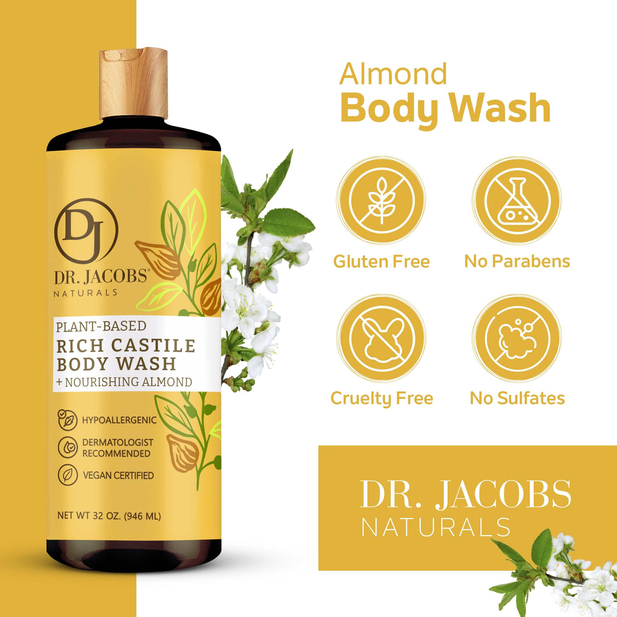 DR.JACOBS NATURALS Almond Honey: Dr. Jacobs Naturals Face And Body Wash Almond Honey 32 Oz