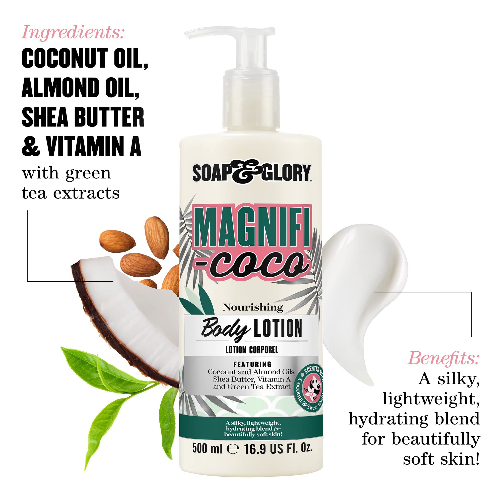 Soap & Glory Magnifi-Coco Body Lotion - Coconut Body Moisturizer with Vitamin A, Shea Butter & Rose Canina Fruit Oils - Rich Moisturizing Lotion for Dehydrated Skin (500ml)