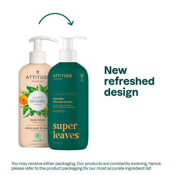 ATTITUDE Body Lotion, EWG Verified Moisturizer, Vegan Skin Care Products, Non-Greasy, Hydrating for Dry Skin, Cruelty Free, Energizing, Orange Leaves, 16 Fl Oz