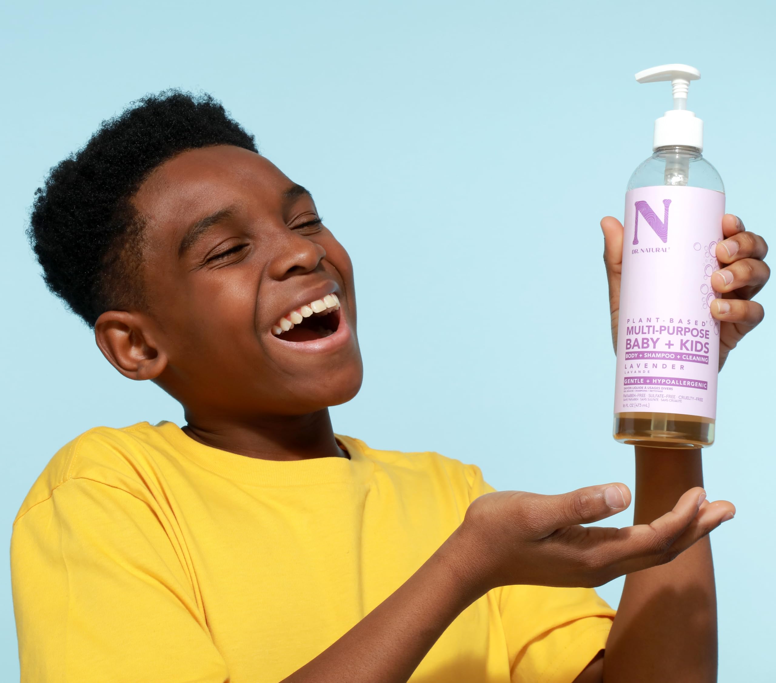 Dr. Natural Multi-Purpose Baby Plus Kids Soap, Lavender, 16 oz - Plant-Based - with Shea Butter - Hypoallergenic - Body Wash, Face Wash, Hand Soap - Sulfate-Free, Paraben-Free, Cruelty-Free