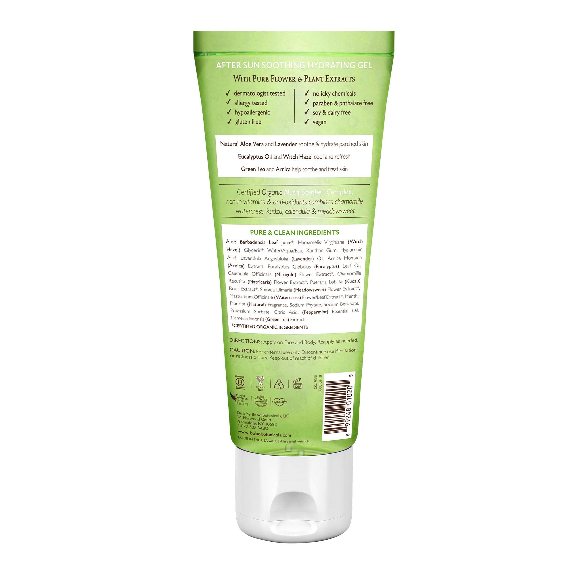 Babo Botanicals After Sun Hydrating Organic Aloe Vera Gel for Sensitive Skin, 8 Ounce