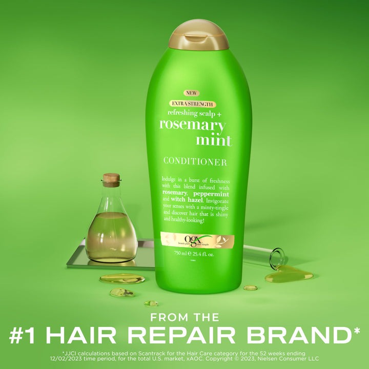 OGX Extra Strength Refreshing Scalp + Rosemary Mint Conditioner, Nourishing Conditioner Infused with Rosemary Mint for Shiny, Healthy-Looking Hair, Sulfate-Free Surfactants, 25.4 fl. Oz
