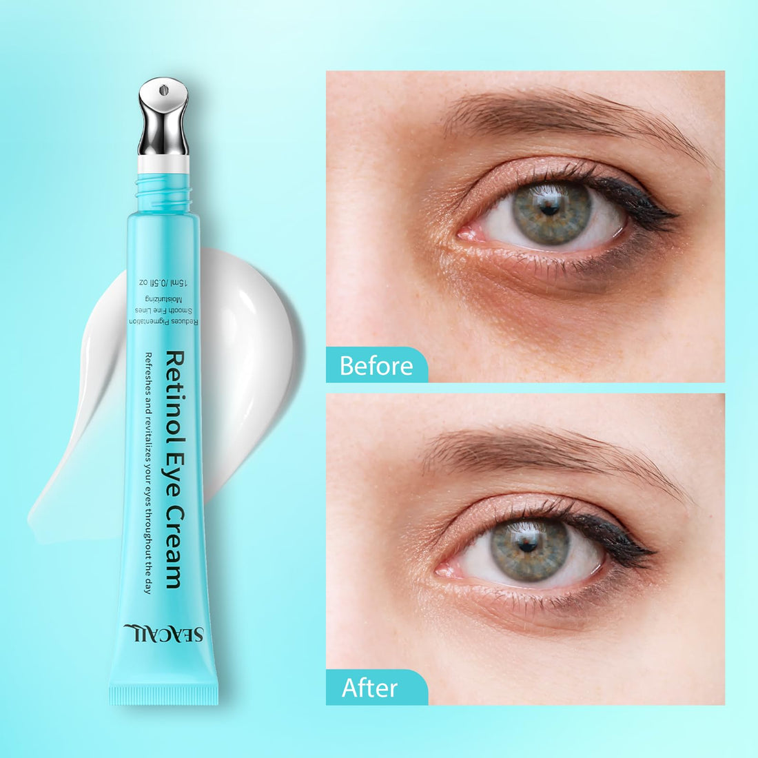 Seacall Retinol Eye Cream - Eye Cream with Hyaluronic Acid and Caffeine for Dark Circles and Puffiness, Anti-Aging - Reduces Wrinkles and Repairs the Eye Area (15ml)